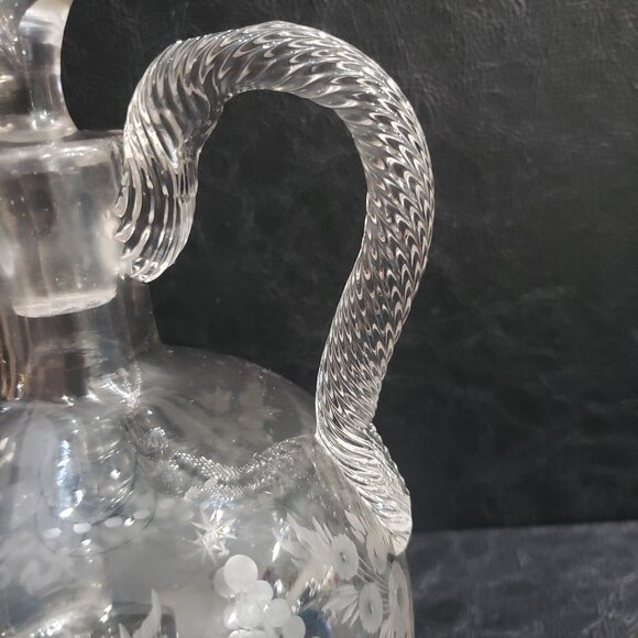 Victorian Hand Blown Decanter With Floral Bouquet And Twisted Rope Handle - Picture 3 of 10